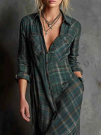 Full Size Plaid Button-Down Maxi Dress Plus Size