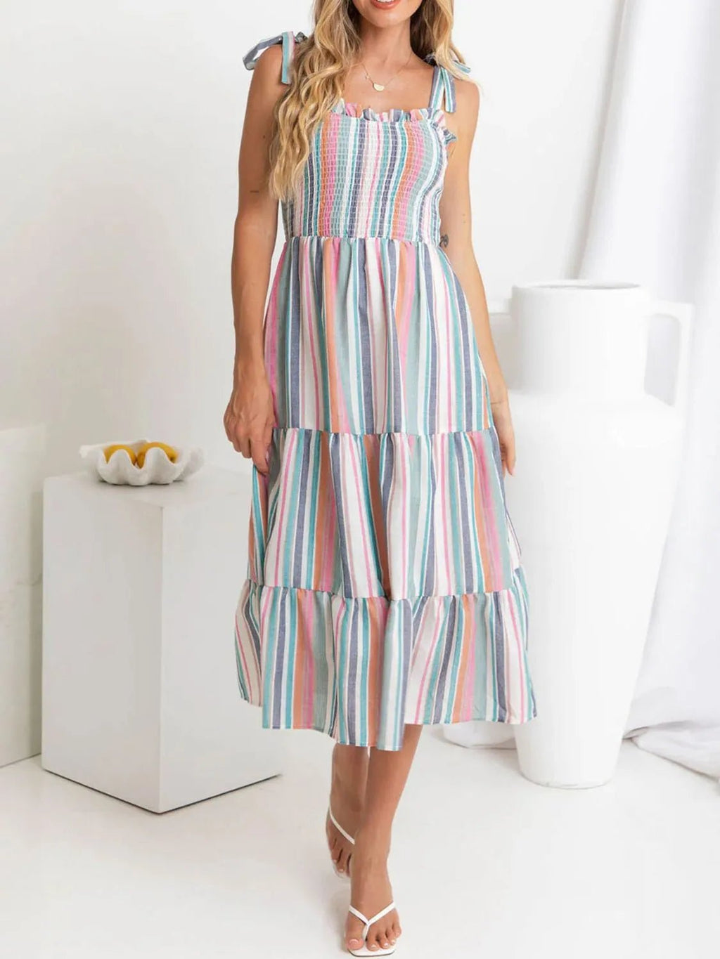 Contrast Striped Square Neck Cami Dress - TNT Dress Co.