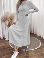 Ribbed Knit Long Sleeve Midi Dress