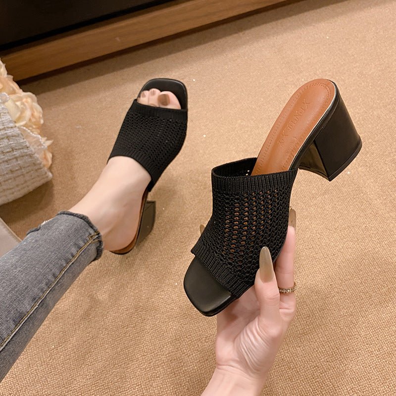 Chunky Block Heel Knit Sandals - TNT Dress Co.