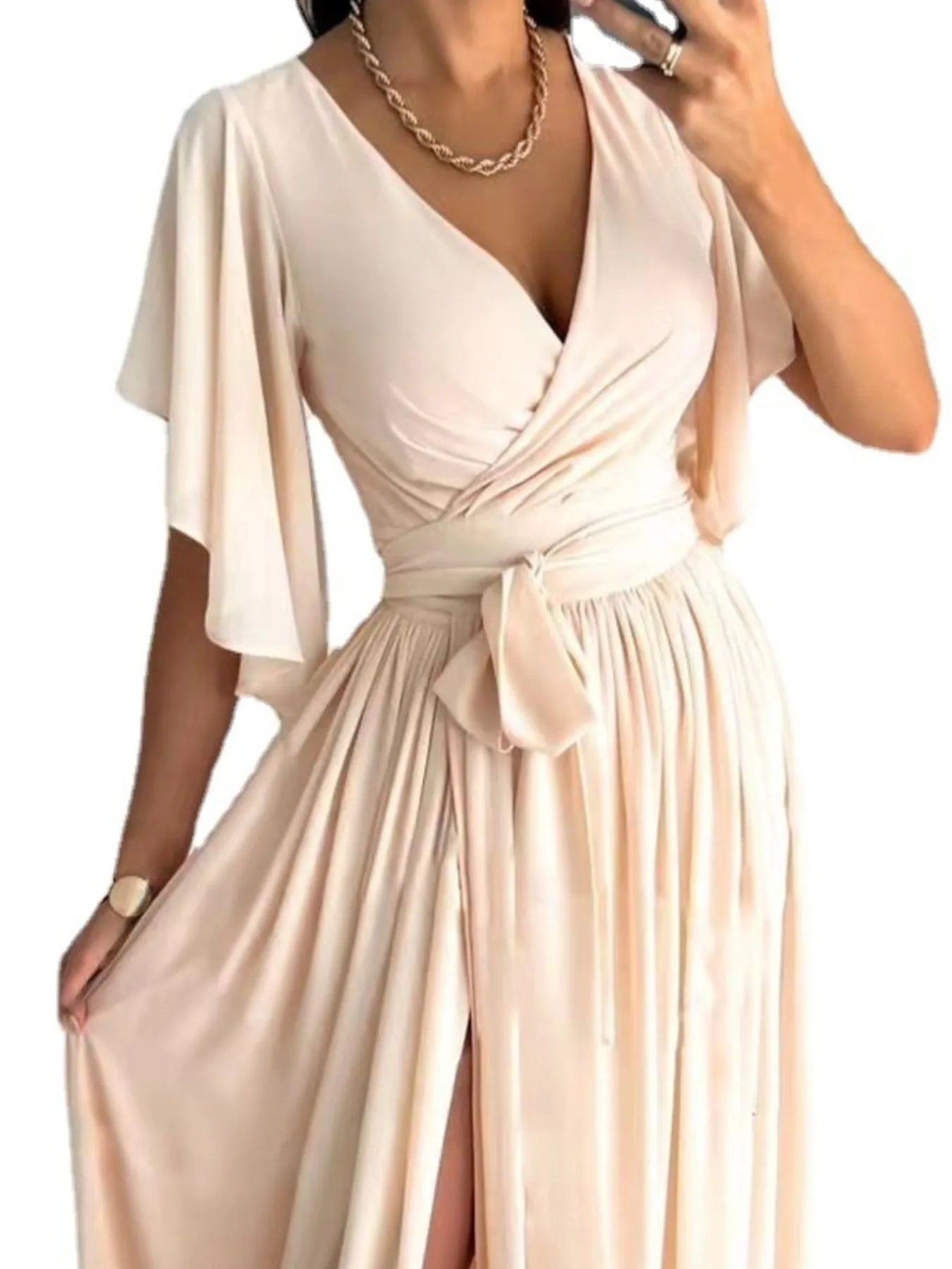 Flutter Sleeve Surplice Tie Waist Dress - TNT Dress Co.