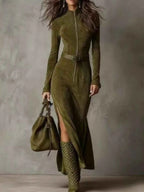 Full Size Slit Zipper Front Maxi Dress Plus Size