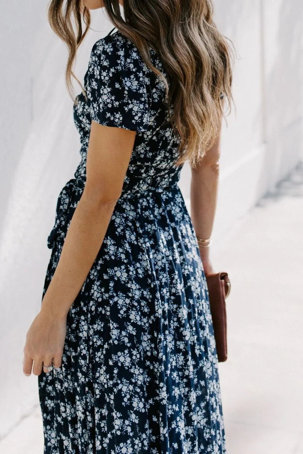 Floral Surplice Short Sleeve Dress - TNT Dress Co.