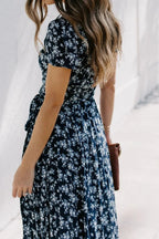 Floral Surplice Short Sleeve Dress - TNT Dress Co.
