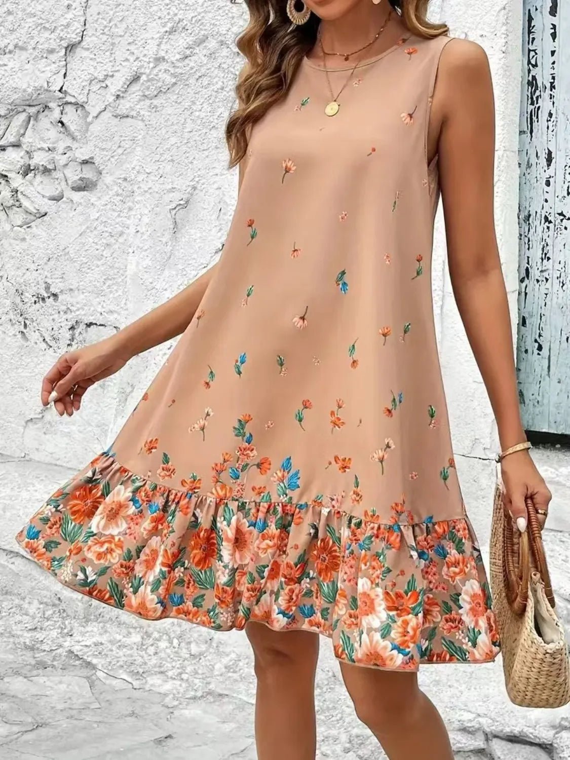 Ruffled Hem Floral Sleeveless Mini Tank Dress - TNT Dress Co.