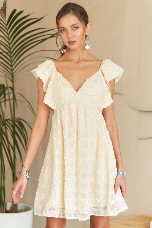 ADORA Tie Back V-Neck Ruffle Sleeve Dress - TNT Trends 