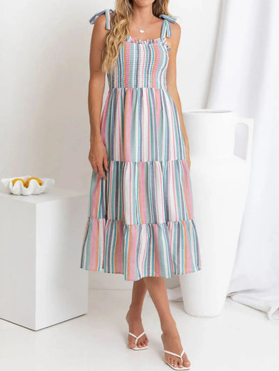 Contrast Striped Square Neck Cami Dress - TNT Dress Co.