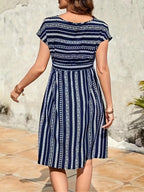 Striped Round Neck Short Sleeve Casual Dress - TNT Dress Co.