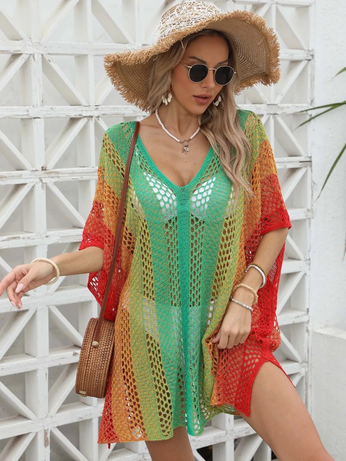 Rainbow Gradient Crochet Beach Cover Up - TNT Dress Co.