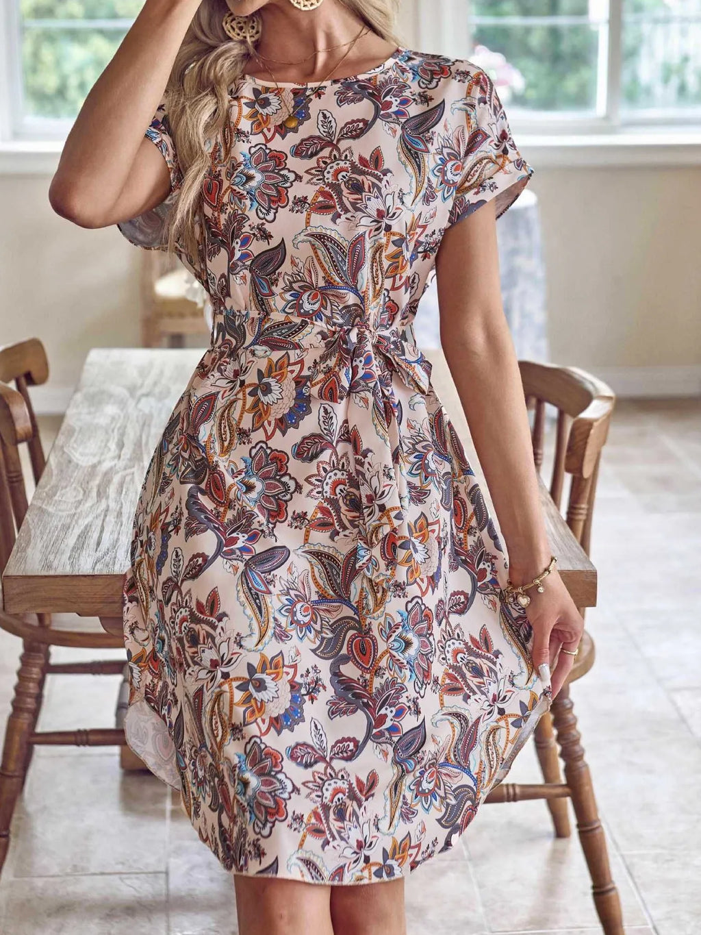 Printed Short Sleeve Casual Dress - TNT Dress Co.
