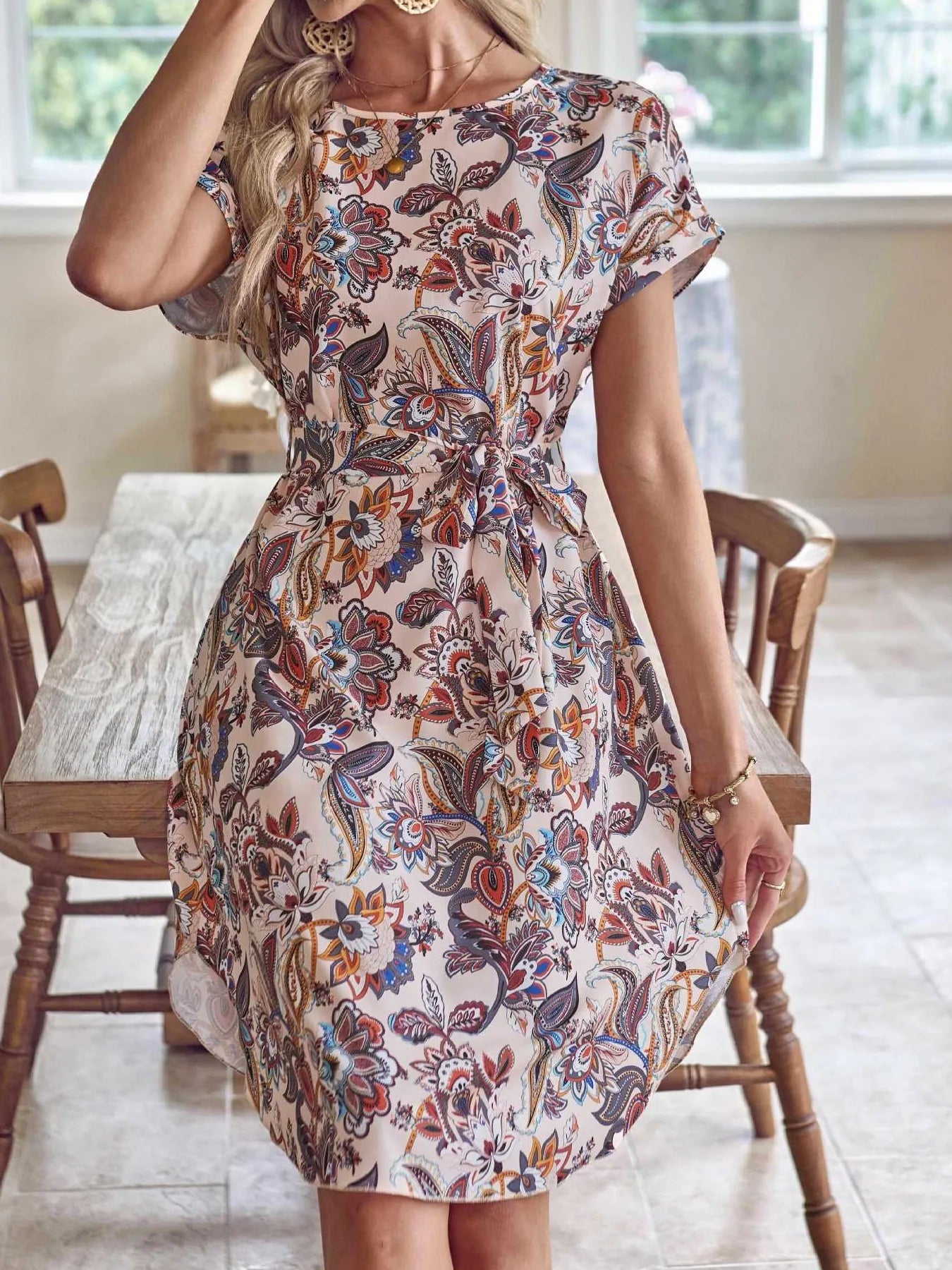 Printed Short Sleeve Casual Dress - TNT Dress Co.