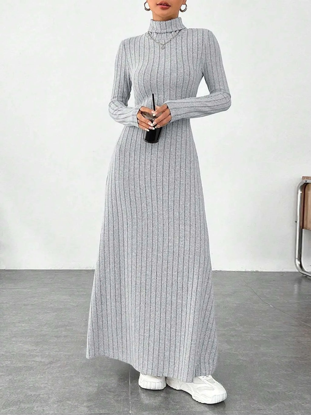 Ribbed Turtleneck Long Sleeve Maxi Knit Dress - The Nicole - Tayan Dress Co.