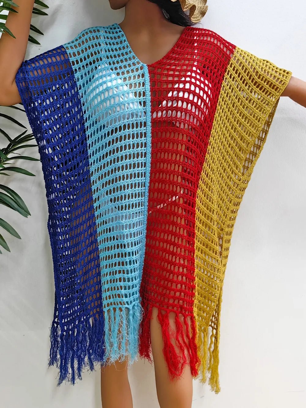 Fringe Color Block Scoop Neck Cover Up - TNT Dress Co.