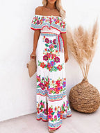 Floral Off Shoulder Ruffle Maxi Dress - TNT Dress Co.