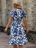 Printed Smocked Surplice Short Sleeve Dress - TNT Dress Co.
