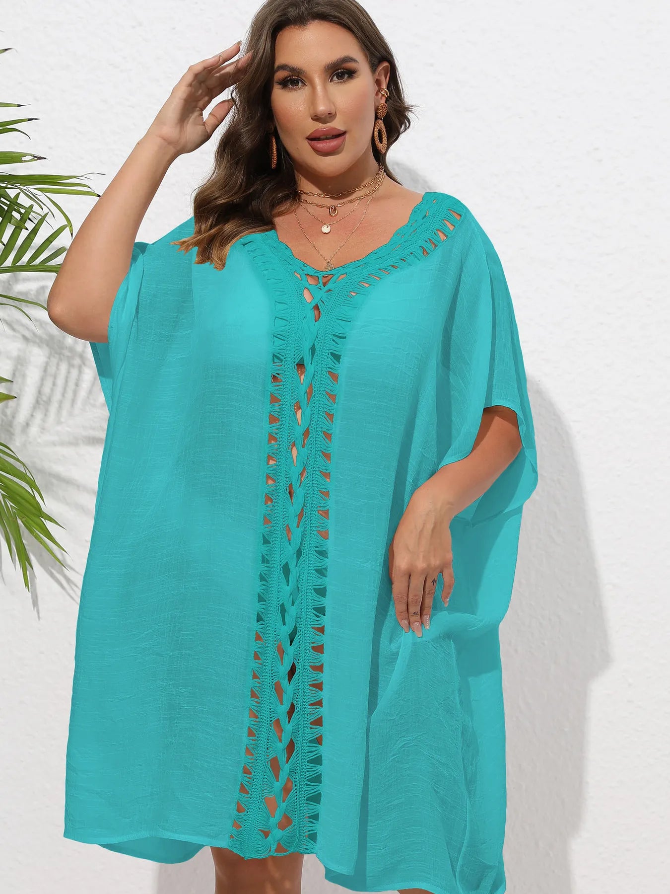 Crochet Trim V - Neck Beach Cover Up Dress - TNT Dress Co.