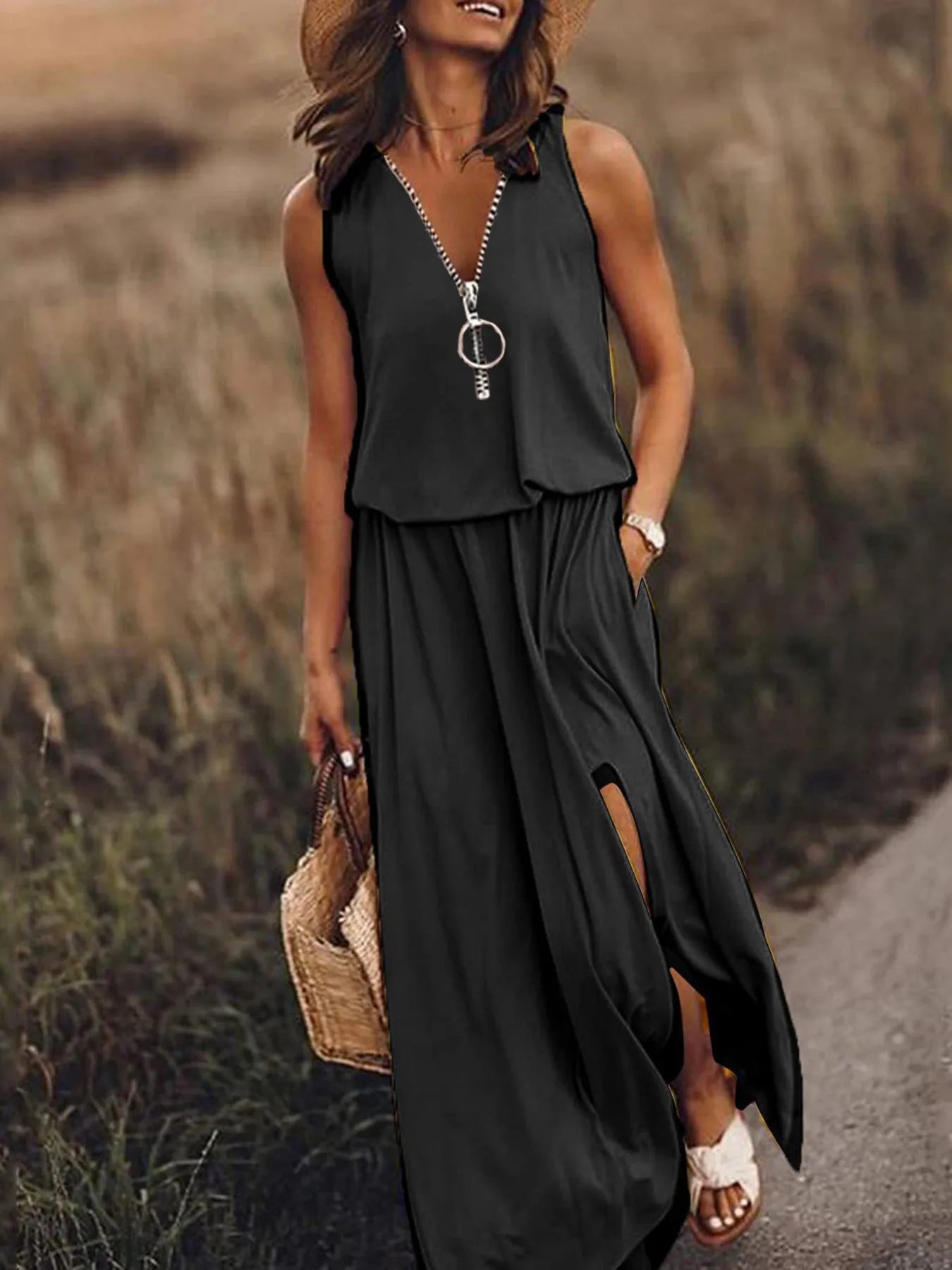 Maxi Dress with Side Slit - The Nicole - Tayan Dress Co.