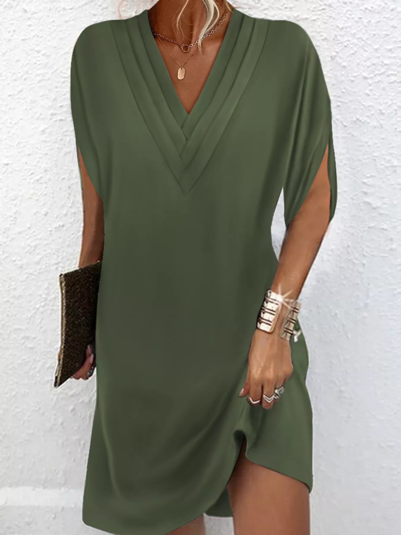 V - Neck Short Sleeve Dress - The Nicole - Tayan Dress Co.