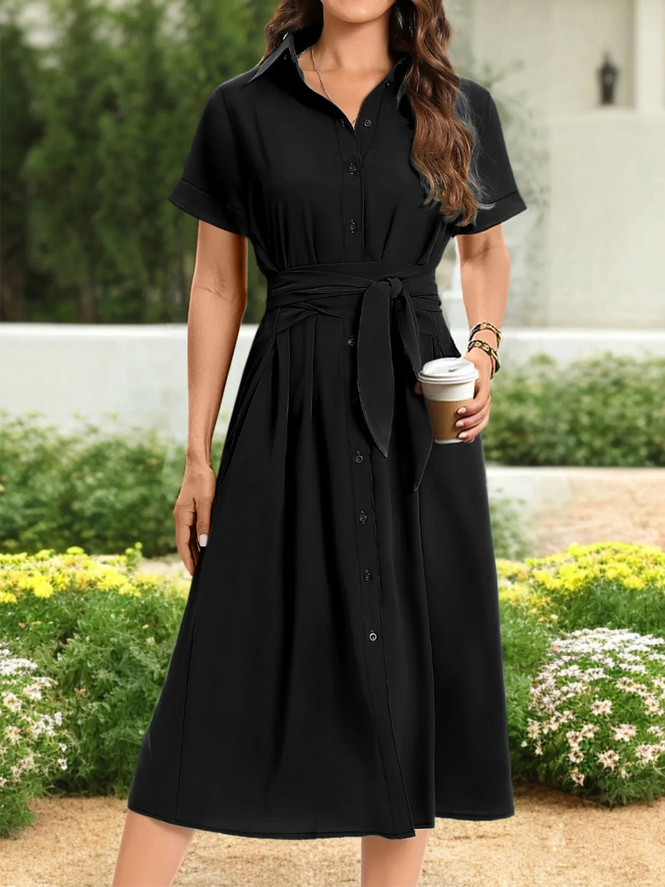 Button Down Belted Midi Shirt Dress - TNT Dress Co.