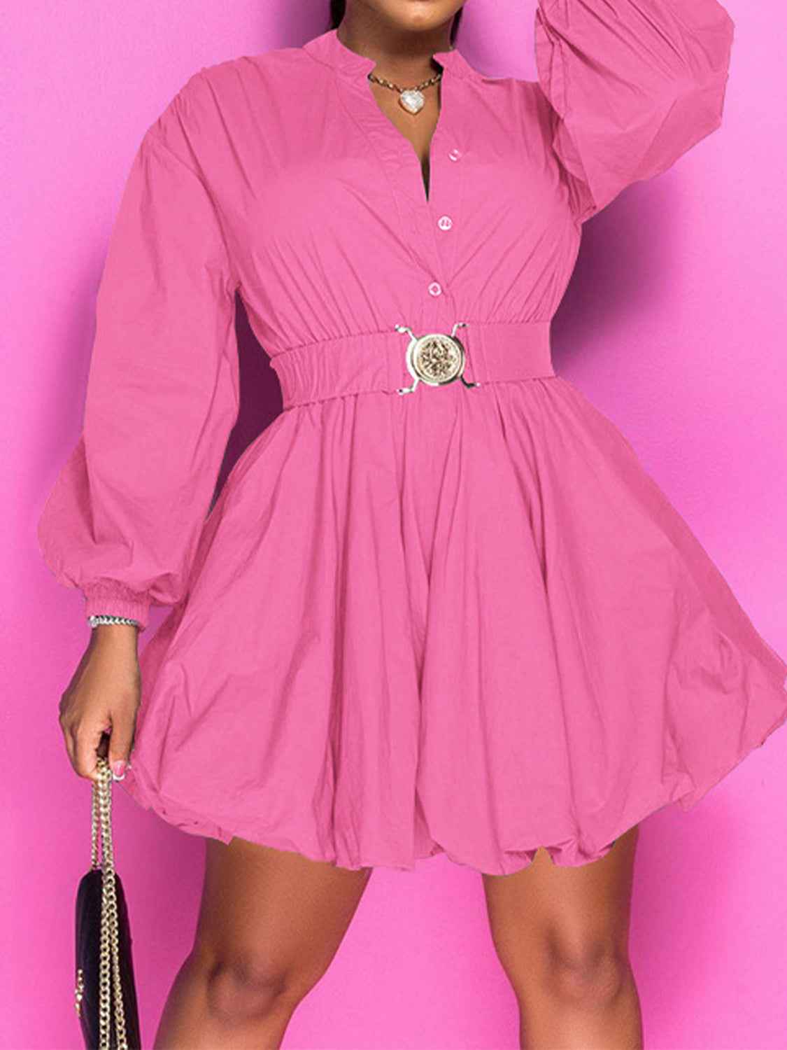 Button Up Notched Sleeve Dress