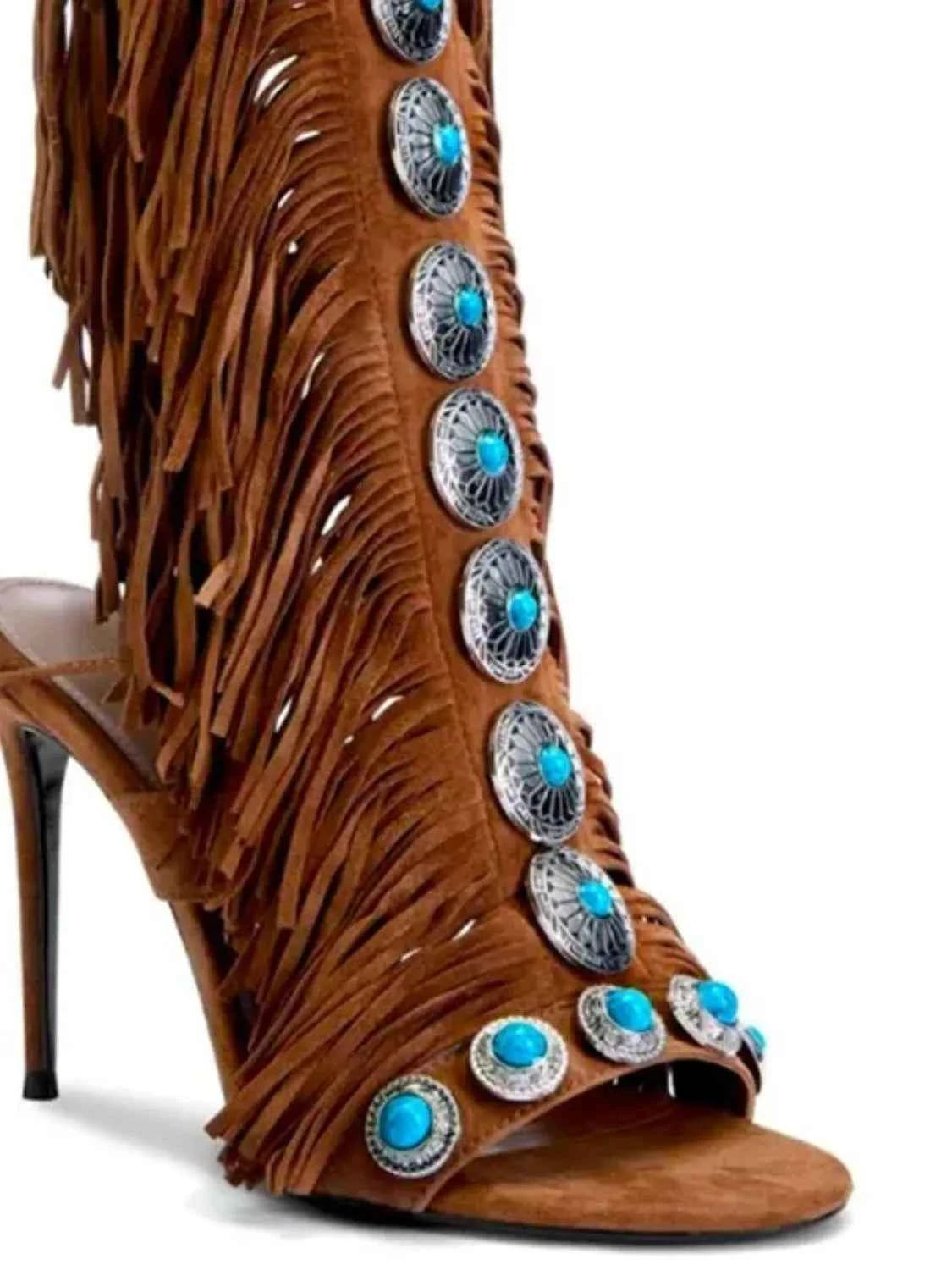 Fringe Lace Up High Heel