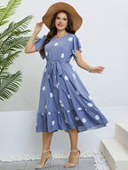 Honey Polka Dot Ruffle Hem Dress with Belted Waist & Flutter Sleeves - TNT Dress Co.