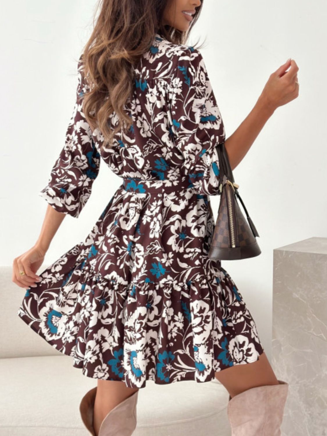 Floral Long Sleeve Dress with Ruffle Hem - TNT Dress Co.