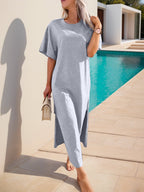 Slit Round Neck Short Sleeve Tee Dress - TNT Dress Co.