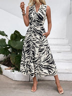 Printed Notched Sleeveless Midi Dress - TNT Dress Co.