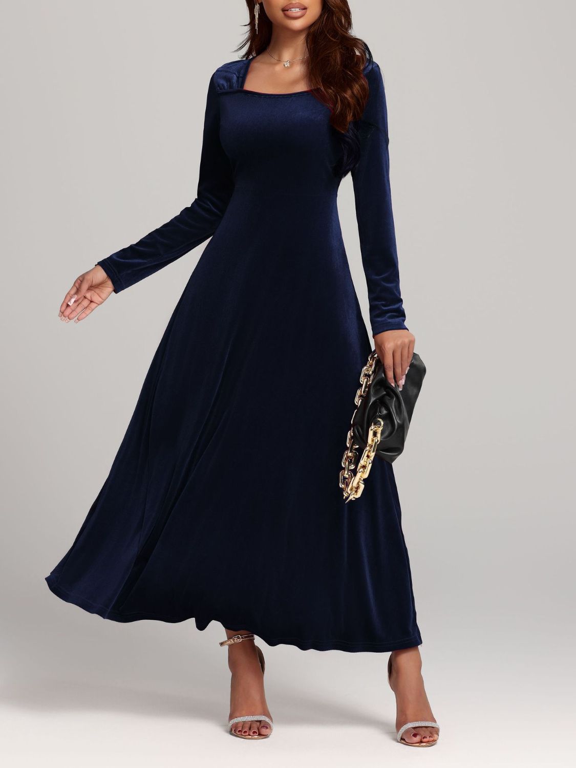 Velvet Square Neck Long Sleeve Dress - TNT Dress Co.