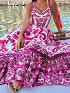 Full Size Printed Sweetheart Neck Maxi Cami Dress Plus Size - TNT Dress Co.