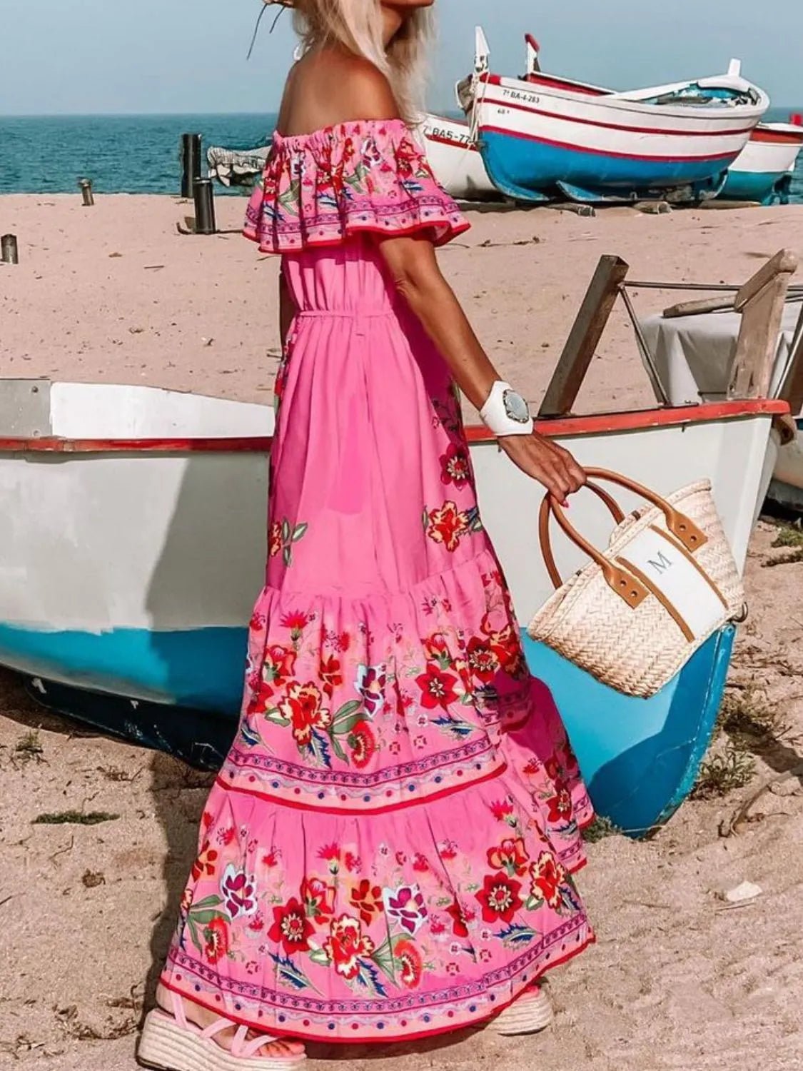 Floral Off Shoulder Ruffle Maxi Dress - TNT Dress Co.
