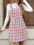 Plaid Tweed Square Neck Mini Dress - The Nicole - Tayan Dress Co.