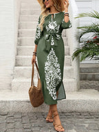 Side Slit Printed Tie Neck Dress - TNT Dress Co.
