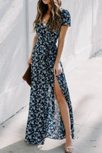 Floral Surplice Short Sleeve Dress - TNT Dress Co.