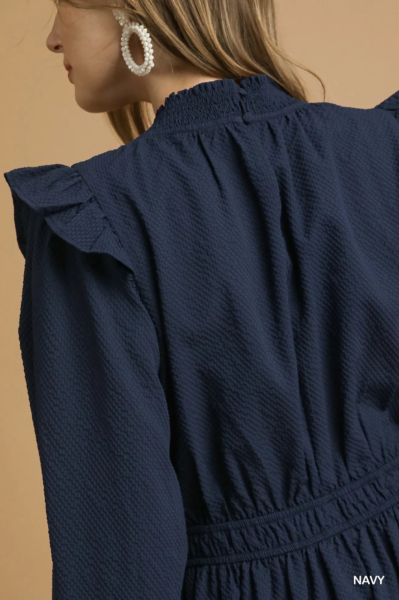 Midi Dress with Ruffle Shoulder - The Nicole - Tayan Dress Co.