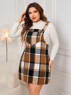 Plus Size Honey Plaid Wide Strap Overall Dress - TNT Dress Co.